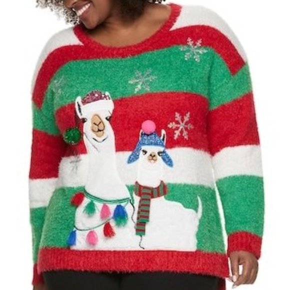 united states sweaters Sweaters - Striped Llama Women's Plus Christmas Ugly Sweater  Size 1X